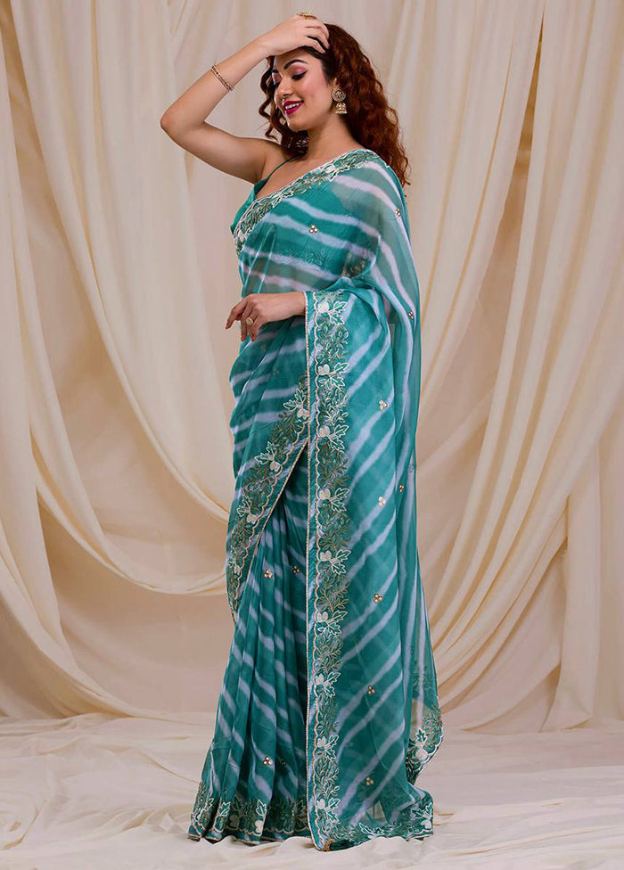 Green Georgette Saree With Blouse Piece