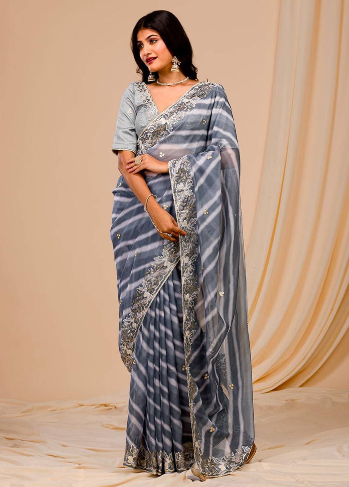 Grey Georgette Saree With Blouse Piece