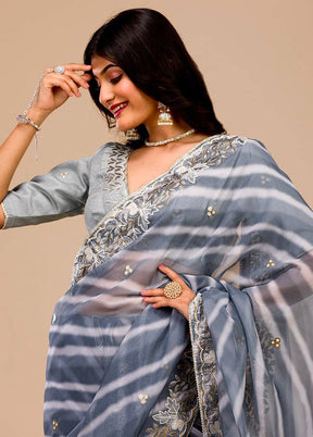 Grey Georgette Saree With Blouse Piece