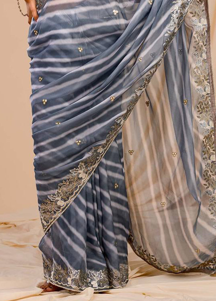 Grey Georgette Saree With Blouse Piece