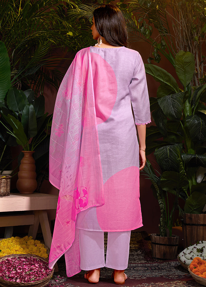 3 Pc Pink Readymade Cotton Dupatta Suit Set