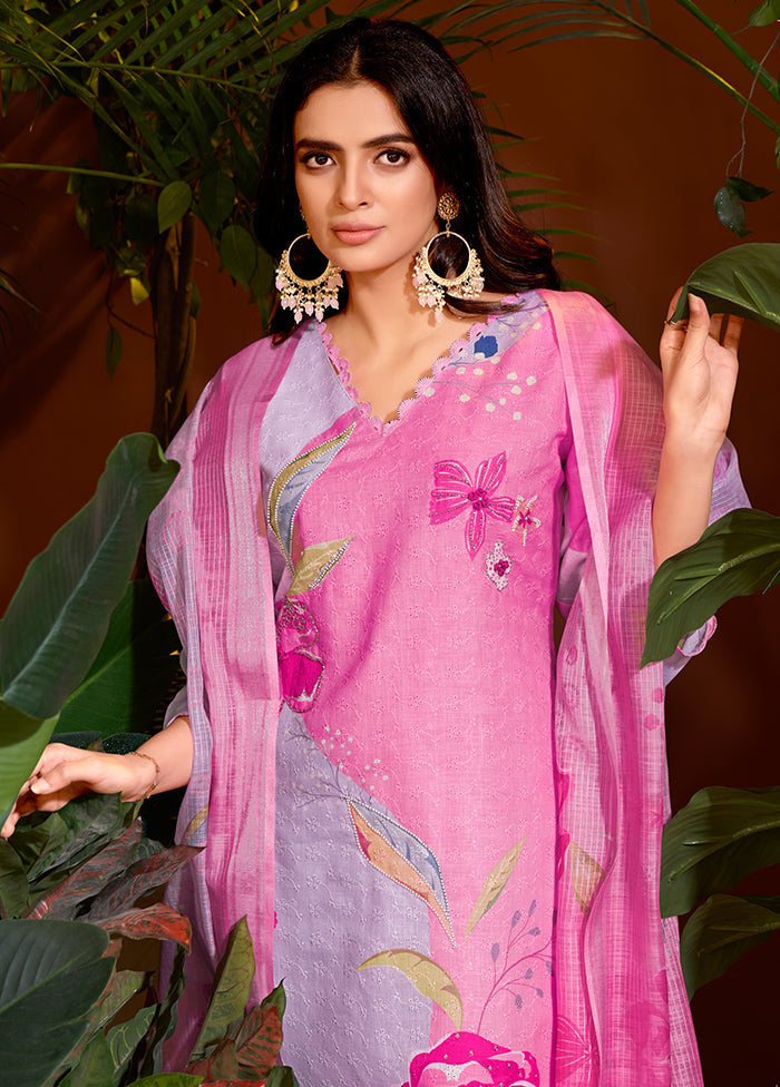 3 Pc Pink Readymade Cotton Dupatta Suit Set