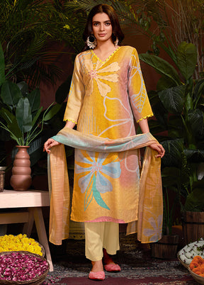 3 Pc Mustard Readymade Cotton Dupatta Suit Set