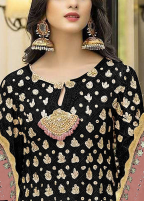 3 Pc Black Semi Stitched Georgette Suit Set