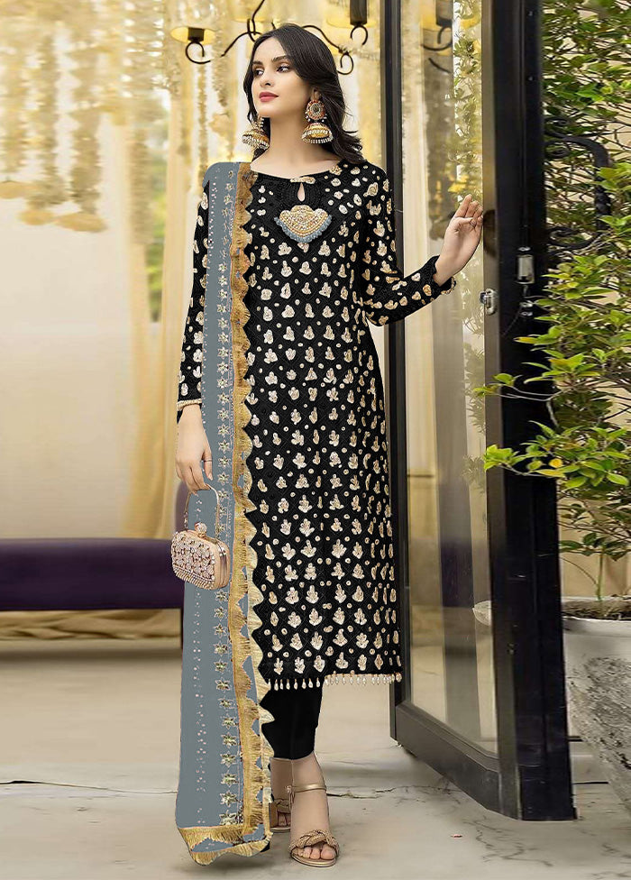 3 Pc Black Semi Stitched Georgette Suit Set