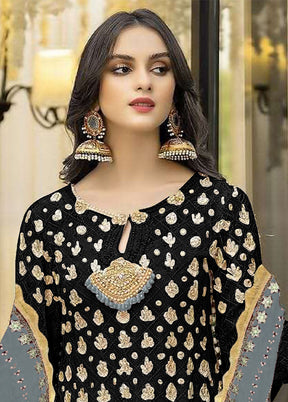 3 Pc Black Semi Stitched Georgette Suit Set