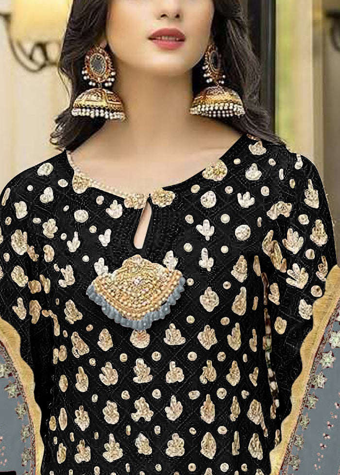 3 Pc Black Semi Stitched Georgette Suit Set