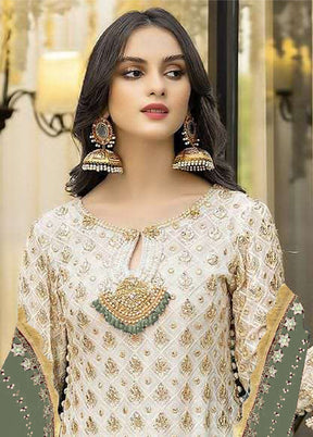 3 Pc Cream Semi Stitched Georgette Suit Set