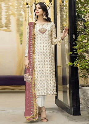 3 Pc Cream Semi Stitched Georgette Suit Set