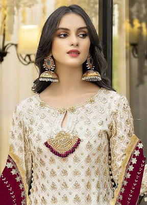 3 Pc Cream Semi Stitched Georgette Suit Set