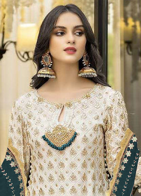 3 Pc Cream Semi Stitched Georgette Suit Set