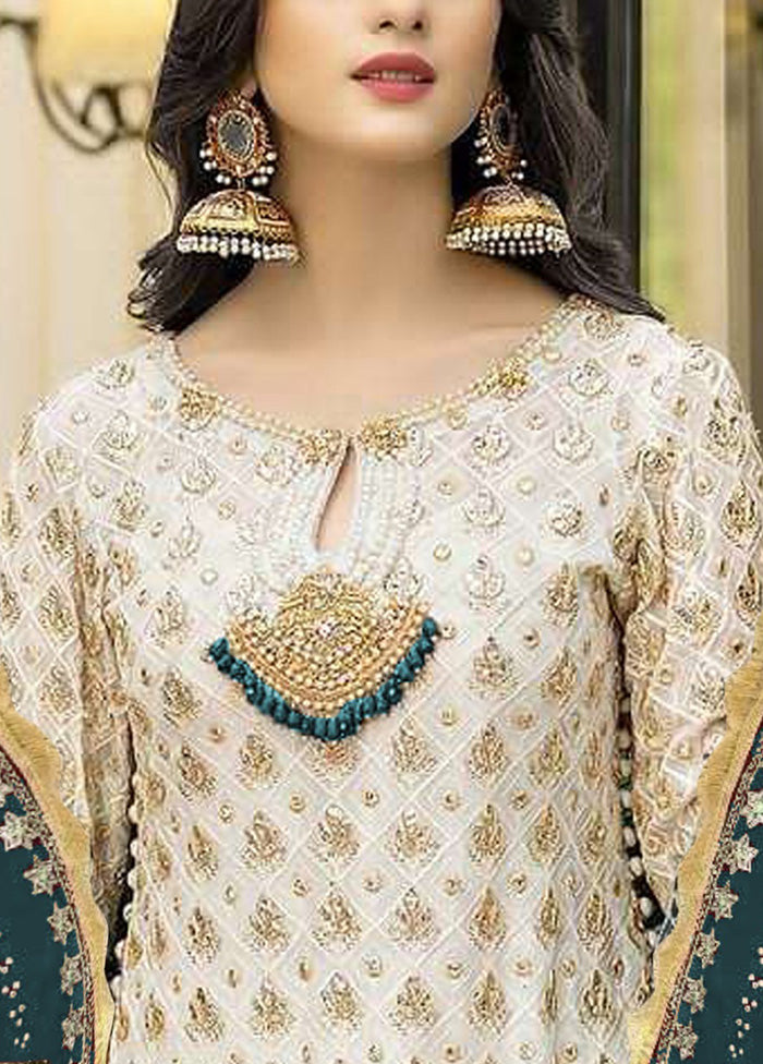 3 Pc Cream Semi Stitched Georgette Suit Set