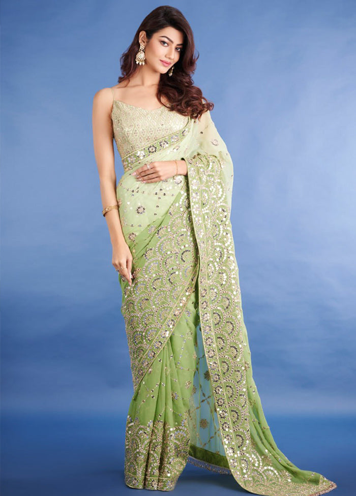 Green Georgette Saree With Blouse Piece