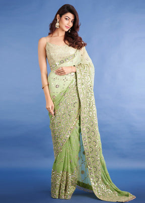 Green Georgette Saree With Blouse Piece