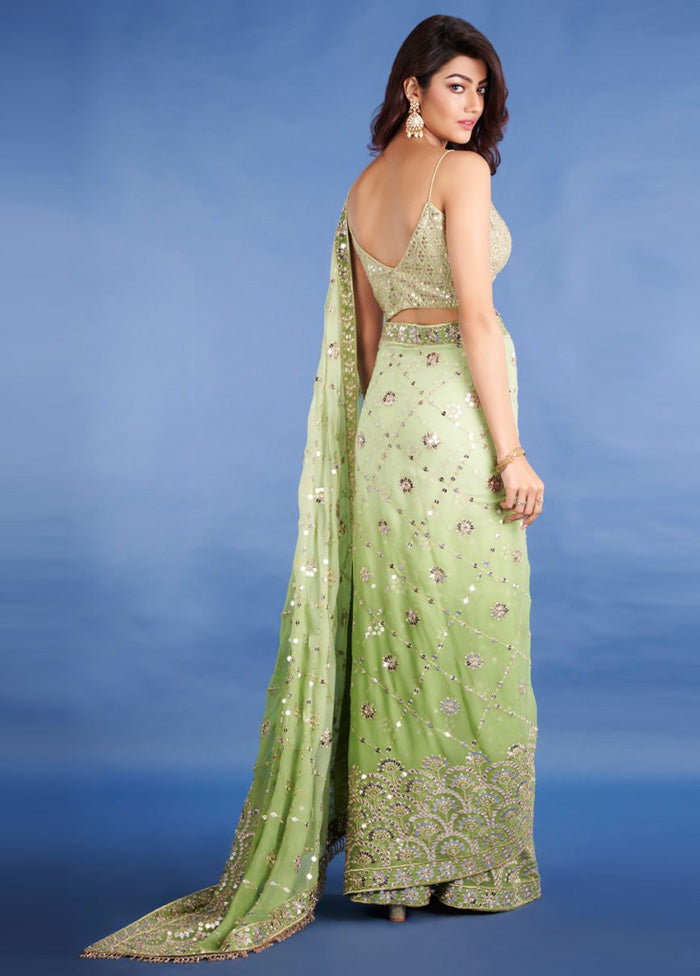 Green Georgette Saree With Blouse Piece