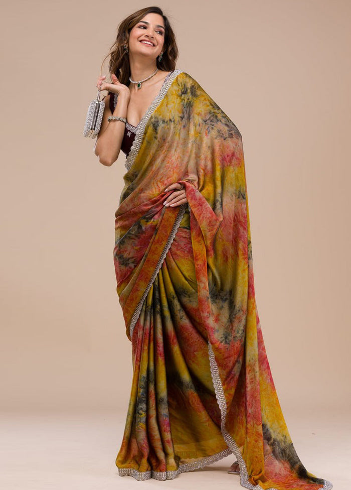 Multicolor Georgette Saree With Blouse Piece