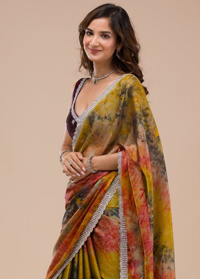 Multicolor Georgette Saree With Blouse Piece