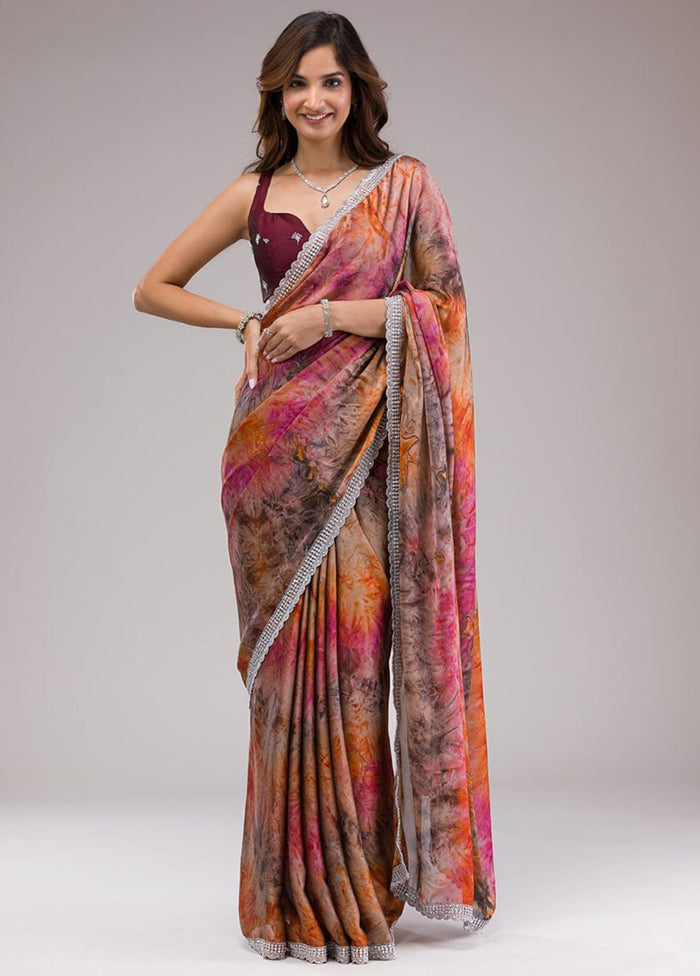 Multicolor Georgette Saree With Blouse Piece