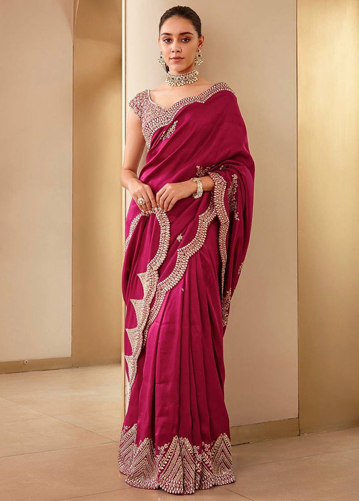 Pink Dupion Silk Saree With Blouse Piece