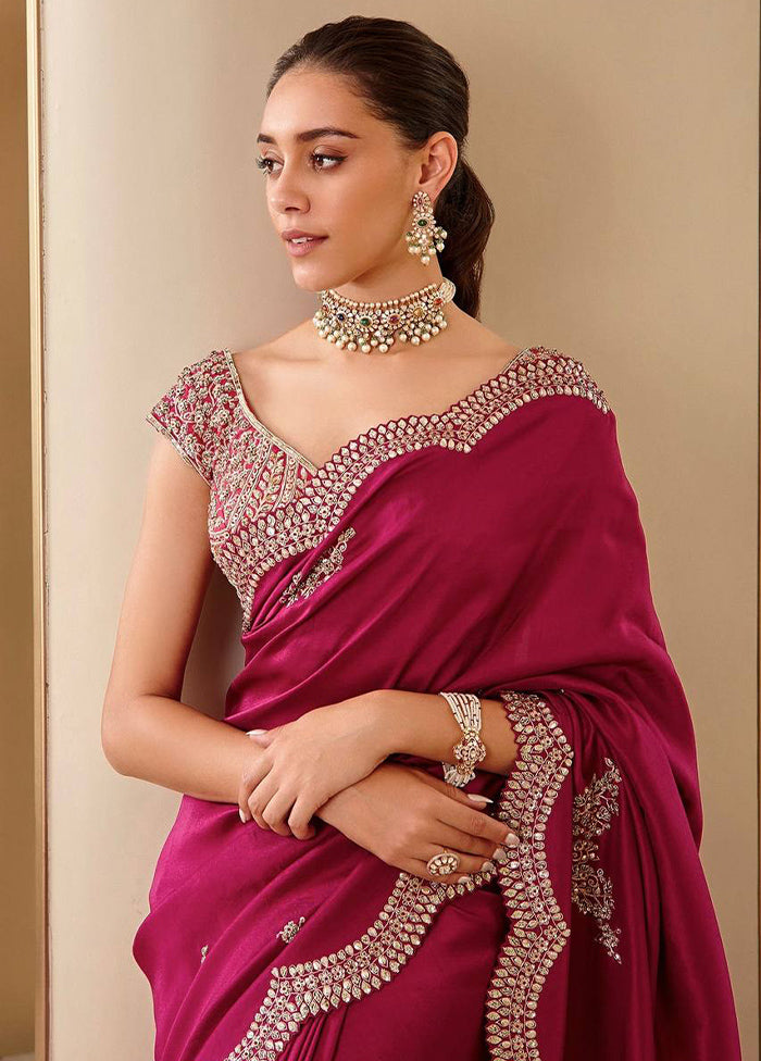 Pink Dupion Silk Saree With Blouse Piece