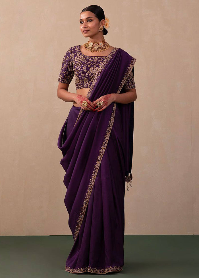 Purple Dupion Silk Saree With Blouse Piece