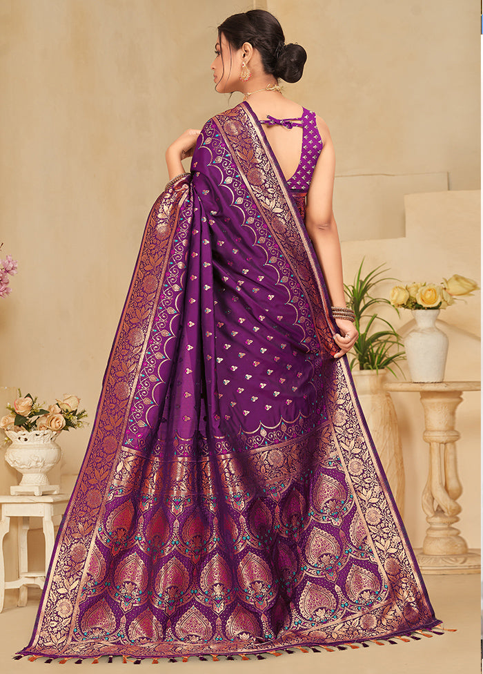 Purple Banarasi Silk Saree With Blouse Piece