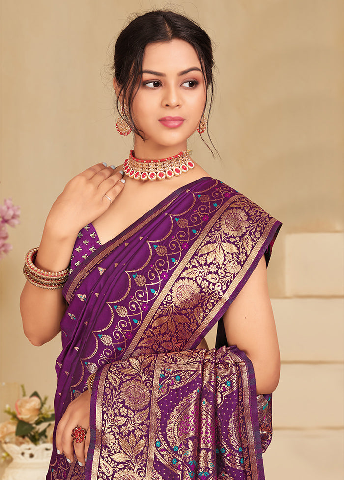 Purple Banarasi Silk Saree With Blouse Piece