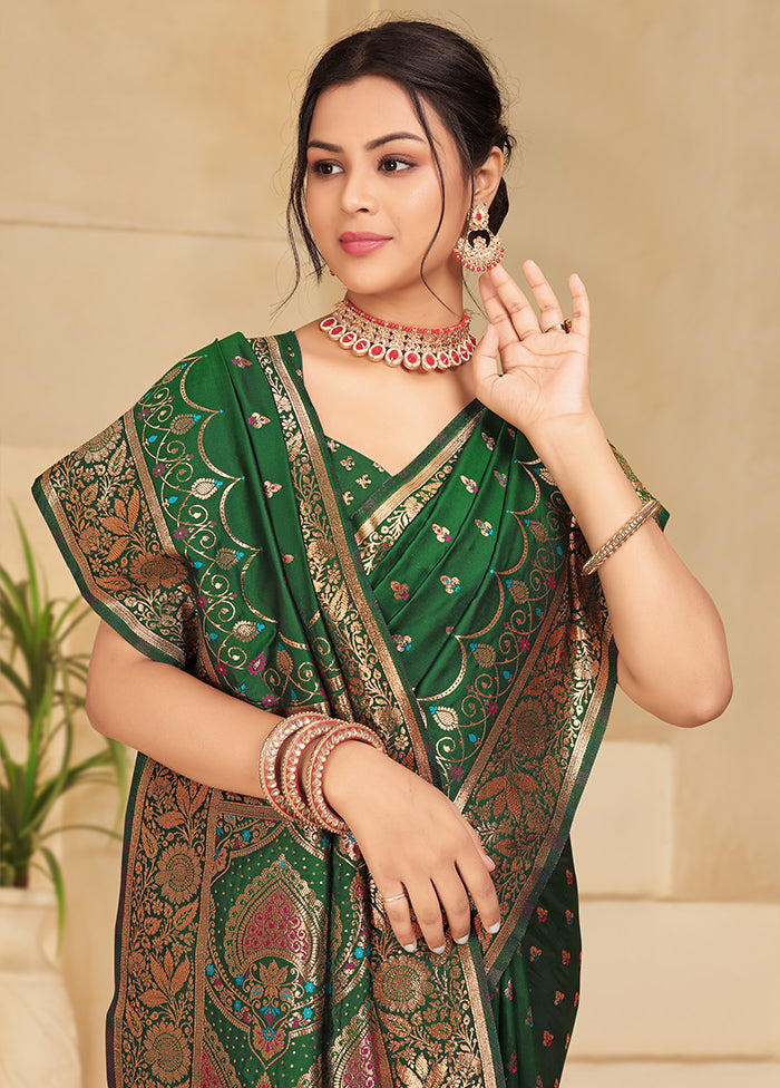 Green Banarasi Silk Saree With Blouse Piece