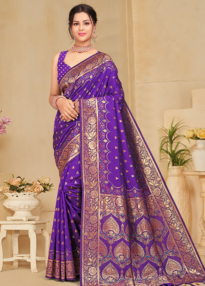 Purple Banarasi Silk Saree With Blouse Piece