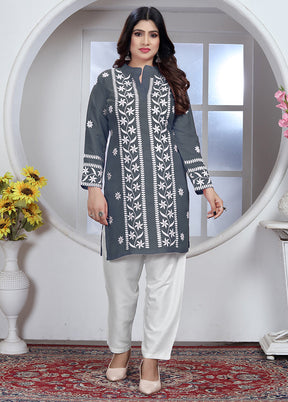 Grey Readymade Rayon Kurti