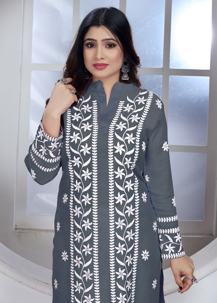 Grey Readymade Rayon Kurti