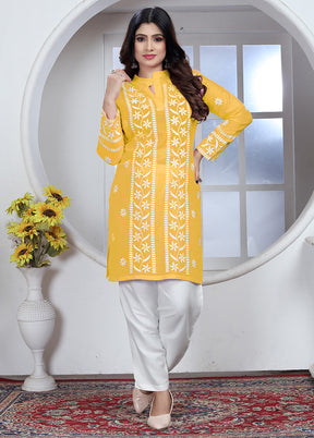 Yellow Readymade Rayon Kurti