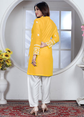 Yellow Readymade Rayon Kurti