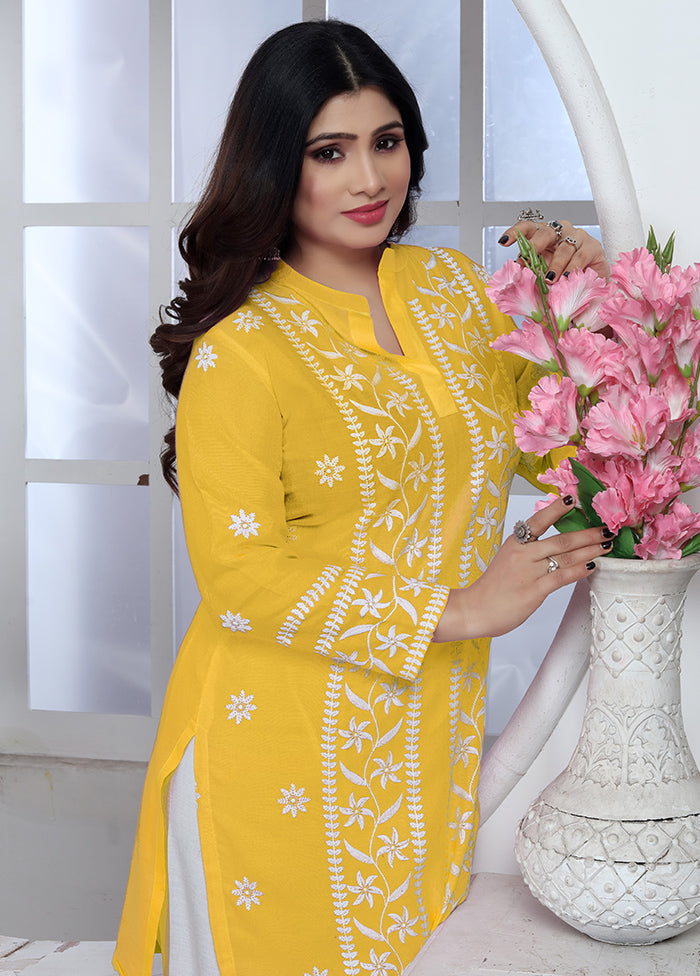 Yellow Readymade Rayon Kurti