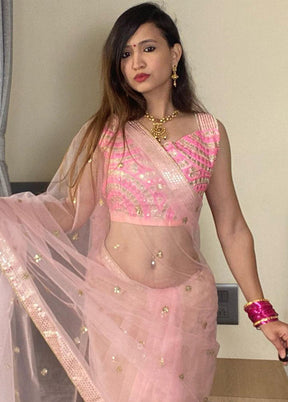 Pink Net Saree With Blouse Piece