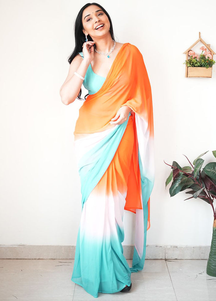 Multicolor Georgette Saree With Blouse Piece