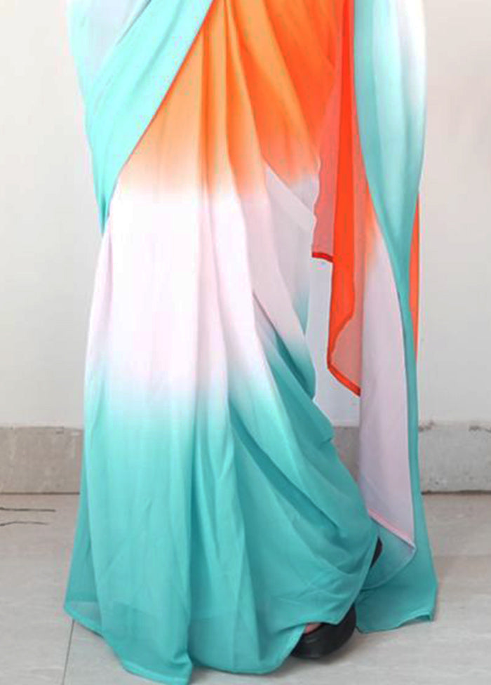 Multicolor Georgette Saree With Blouse Piece