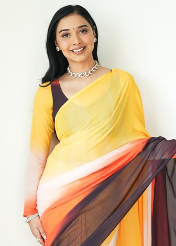 Multicolor Georgette Saree With Blouse Piece