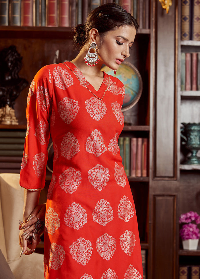 2 Pc Red Readymade Rayon Kurti Set