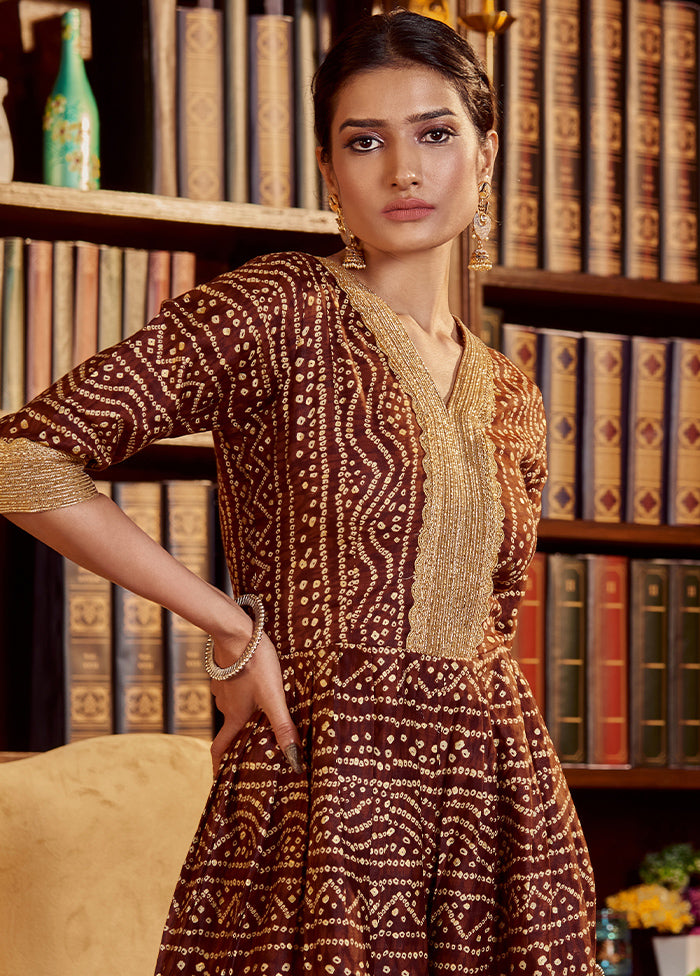 2 Pc Brown Readymade Cotton Kurti Set