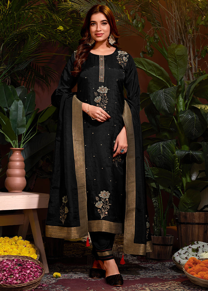 3 Pc Black Readymade Viscose Dupatta Suit Set