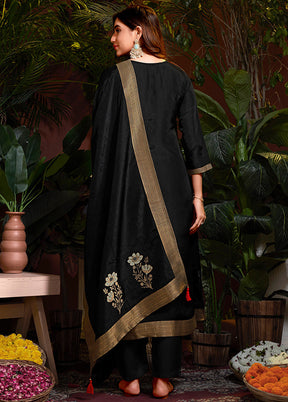 3 Pc Black Readymade Viscose Dupatta Suit Set