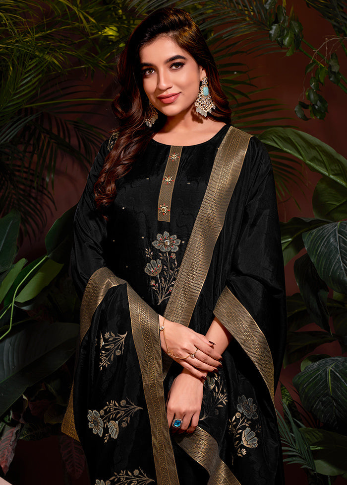 3 Pc Black Readymade Viscose Dupatta Suit Set