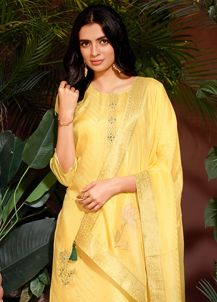 3 Pc Yellow Readymade Viscose Dupatta Suit Set