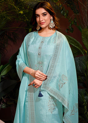 3 Pc Sky Blue Readymade Viscose Dupatta Suit Set