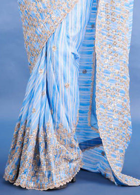 Blue Georgette Saree With Blouse Piece