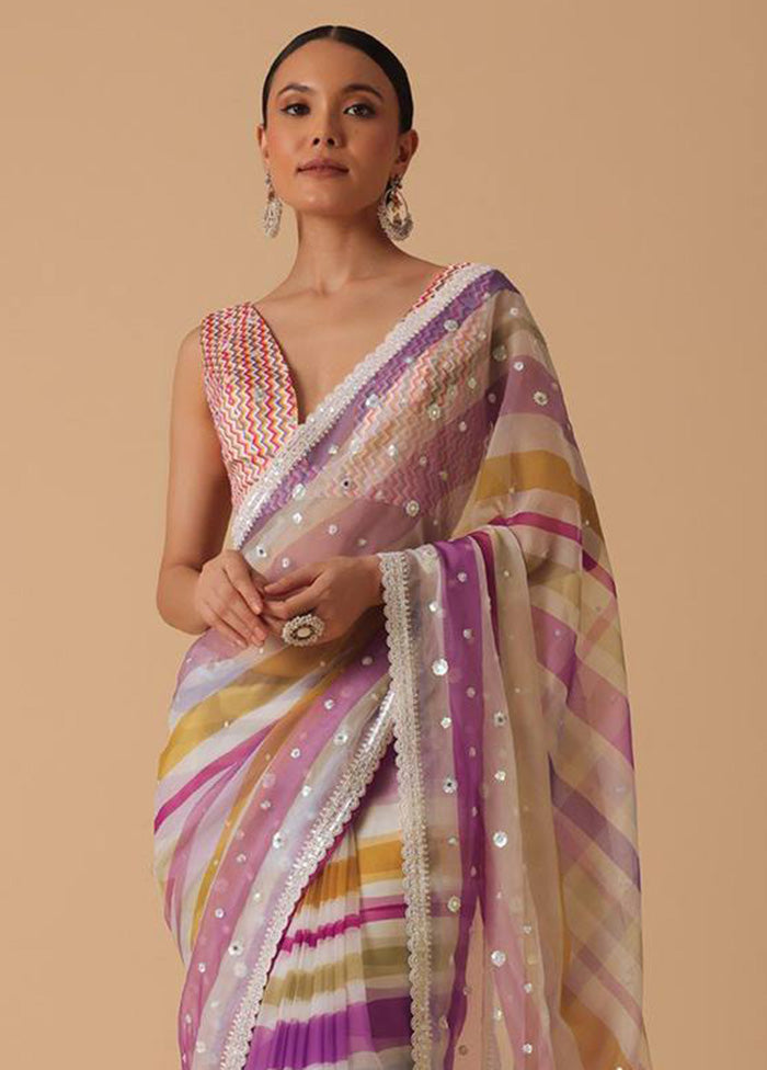 Multicolor Georgette Saree With Blouse Piece