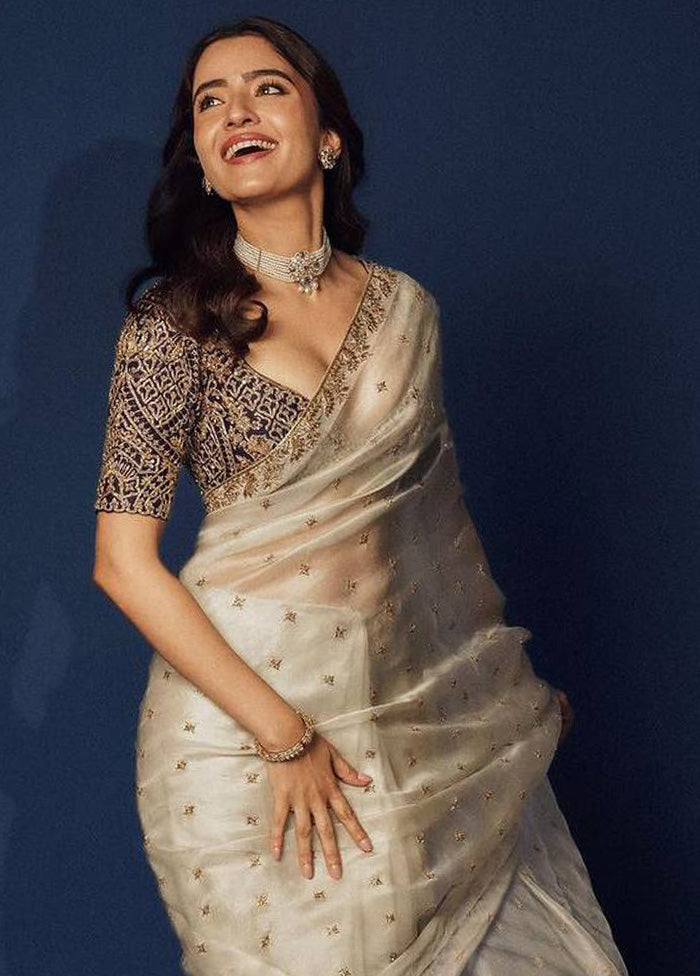 Beige Organza Saree With Blouse Piece