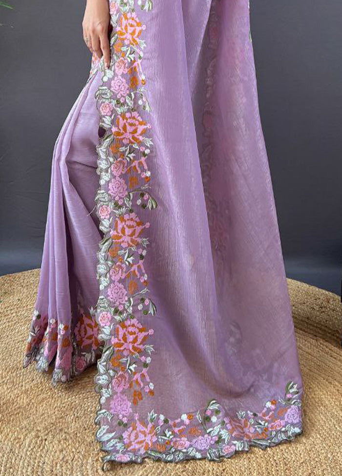 Lavender Spun Silk Saree With Blouse Piece