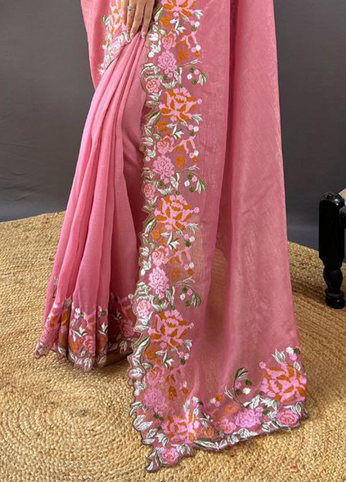 Pink Spun Silk Saree With Blouse Piece